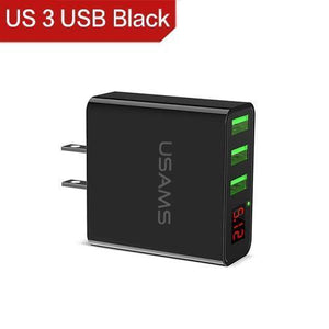 Planet Gates China / US 3USB Black USAMS 2/3 Port USB Phone Charger LED Display EU/US Plug The Max 2.4A Smart Fast Charging Mobile Wall Charger for iPhone iPad