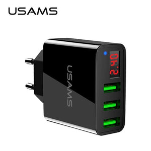 Planet Gates China / US 3USB Black USAMS 2/3 Port USB Phone Charger LED Display EU/US Plug The Max 2.4A Smart Fast Charging Mobile Wall Charger for iPhone iPad