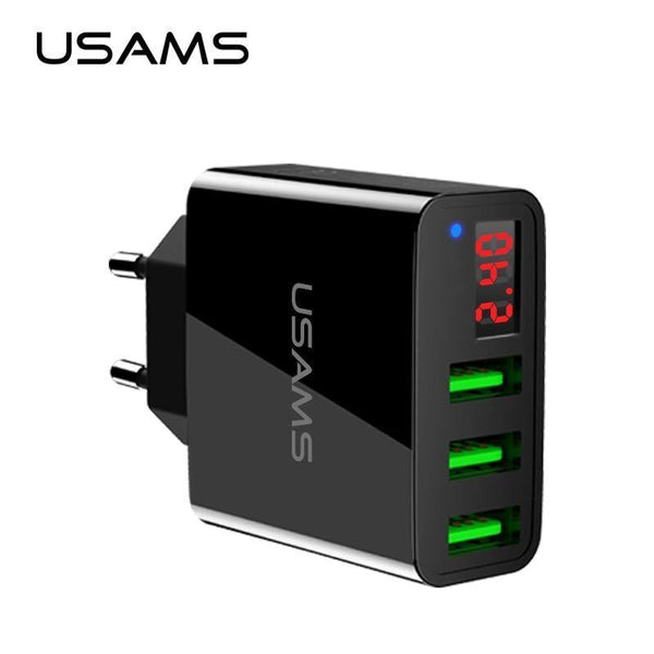 Planet Gates China / US 3USB Black USAMS 2/3 Port USB Phone Charger LED Display EU/US Plug The Max 2.4A Smart Fast Charging Mobile Wall Charger for iPhone iPad
