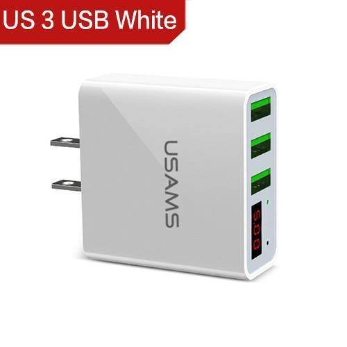Planet Gates China / US 3USB Black USAMS 2/3 Port USB Phone Charger LED Display EU/US Plug The Max 2.4A Smart Fast Charging Mobile Wall Charger for iPhone iPad