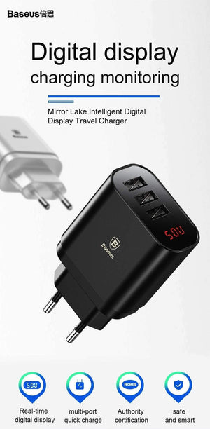 Planet Gates China / US Plug Black Baseus Multi USB Charger For iPhone Samsung Xiaomi mi 3.4A Fast Charging Travel Wall Charger EU US Plug LED Mobile Phone Charger