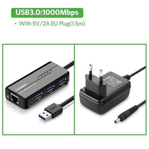 Planet Gates China / USB 3.0 With EU Plug USB Ethernet USB 3.0 2.0 to RJ45 HUB for Xiaomi Mi Box 3/S Set-top Box Ethernet Adapter