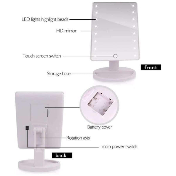 Planet Gates China / white 16 led lights LED Touch Screen Makeup Mirror Professional Vanity Mirror With 16 LED Lights Health Beauty Adjustable Countertop 22 Led Rotating