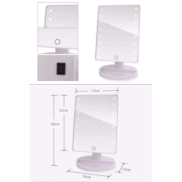 Planet Gates China / white 16 led lights LED Touch Screen Makeup Mirror Professional Vanity Mirror With 16 LED Lights Health Beauty Adjustable Countertop 22 Led Rotating