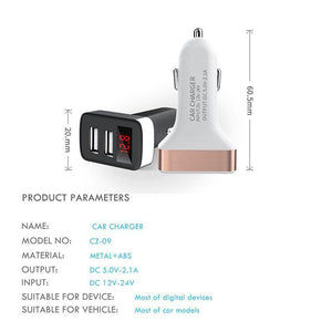 Planet Gates China / White and Gold ZNP Car Charger Digital Display Dual Port USB Adapter 2.1A Car Charger Double USB for iPhone Xiaomi Phone Charging For Samsung
