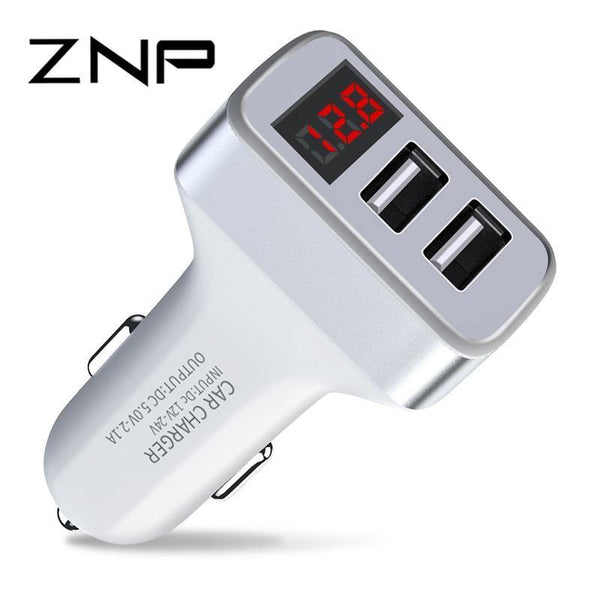 Planet Gates China / White and Gold ZNP Car Charger Digital Display Dual Port USB Adapter 2.1A Car Charger Double USB for iPhone Xiaomi Phone Charging For Samsung