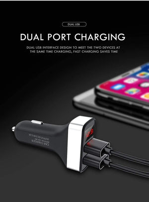 Planet Gates China / White and Gold ZNP Car Charger Digital Display Dual Port USB Adapter 2.1A Car Charger Double USB for iPhone Xiaomi Phone Charging For Samsung