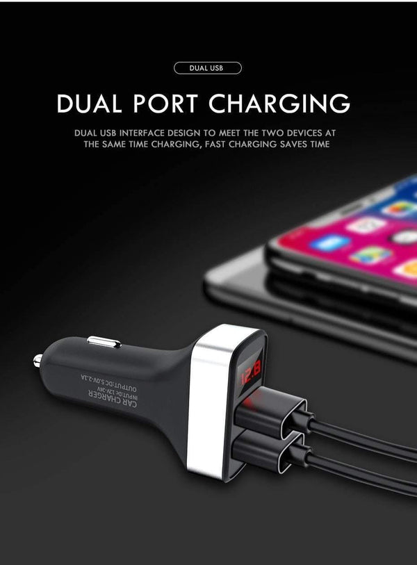 Planet Gates China / White and Gold ZNP Car Charger Digital Display Dual Port USB Adapter 2.1A Car Charger Double USB for iPhone Xiaomi Phone Charging For Samsung