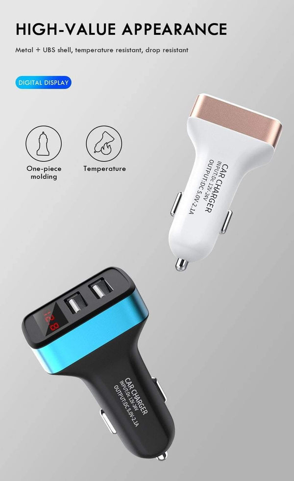 Planet Gates China / White and Gold ZNP Car Charger Digital Display Dual Port USB Adapter 2.1A Car Charger Double USB for iPhone Xiaomi Phone Charging For Samsung