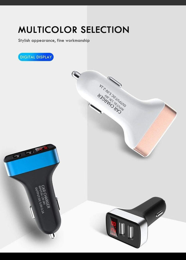 Planet Gates China / White and Gold ZNP Car Charger Digital Display Dual Port USB Adapter 2.1A Car Charger Double USB for iPhone Xiaomi Phone Charging For Samsung
