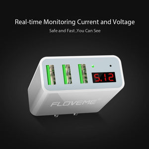 Planet Gates China / White EU Plug FLOVEME 5V3A LED Display 3 Ports USB Charger For iPhone X Xs Max Universal Fast Charging Mobile Phone Charger For Xiaomi Huawei
