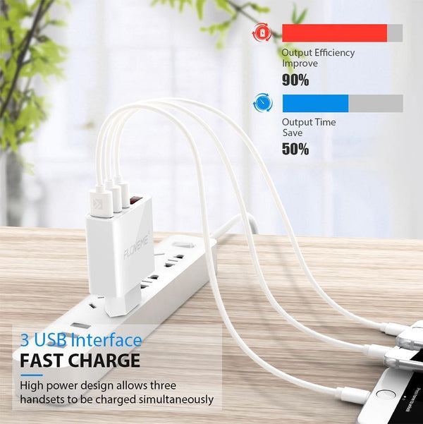 Planet Gates China / White EU Plug FLOVEME 5V3A LED Display 3 Ports USB Charger For iPhone X Xs Max Universal Fast Charging Mobile Phone Charger For Xiaomi Huawei