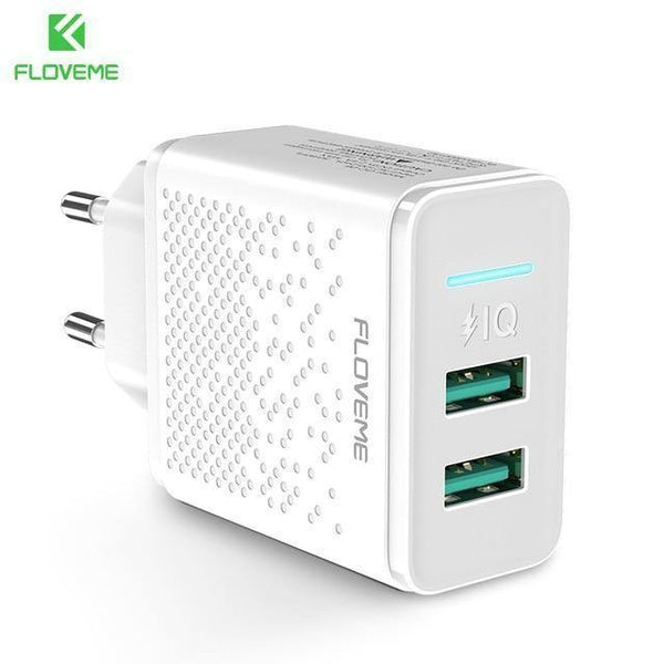 Planet Gates China / White EU Plug FLOVEME Dual USB Charger for iPhone X 7 8 iPad 5V 2.4A Fast Charging Wall Phone Charger for Xiaomi Huawei Mate 20 Pro EU Adapter