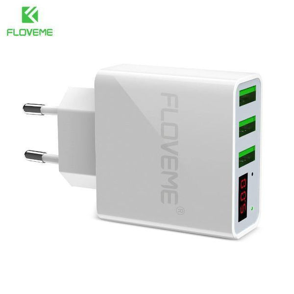 Planet Gates China / White EU Plug FLOVEME USB Charger 15W 3 Ports+LED Display Portable Phone Chargers Fast USB Charging Travel Adapter For iPhone X 8 Samsung S8