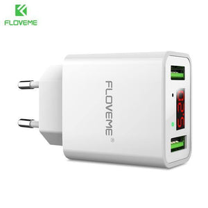 Planet Gates China / White EU Plug FLOVEME USB Charger 2 Ports LED Display Smart Mobile Phone Charger For iPhone Samsung Xiaomi Tablet Wall Travel Adapter EU Plug