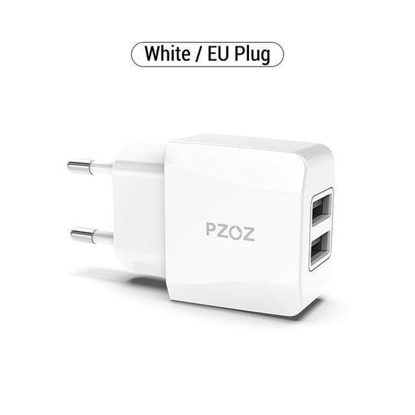 Planet Gates China / White EU Plug PZOZ Dual USB Charger 2a Fast Charging Travel EU Plug Adapter portable Wall charger Mobile Phone cable For iphone Samsung xiaomi