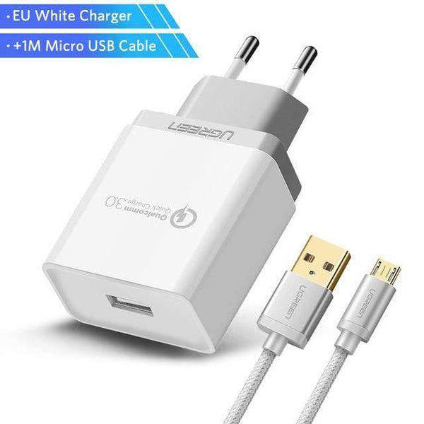 Planet Gates China / White Micro USB Ugreen USB Charger 18W Quick Charge 3.0 Mobile Phone Charger for iPhone Fast QC 3.0 Charger for Huawei Samsung Galaxy S9+ S8+