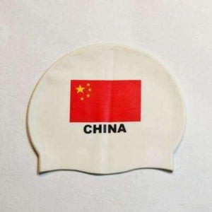 Planet Gates China White / One Size Flag Swimming Cap Silicone Waterproof UK AU CN Swim Caps Men & Women Swimming Hat Fit Head 50-60cm