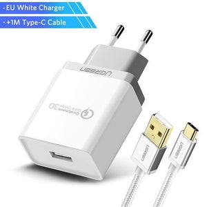 Planet Gates China / White Type C Ugreen USB Charger 18W Quick Charge 3.0 Mobile Phone Charger for iPhone Fast QC 3.0 Charger for Huawei Samsung Galaxy S9+ S8+