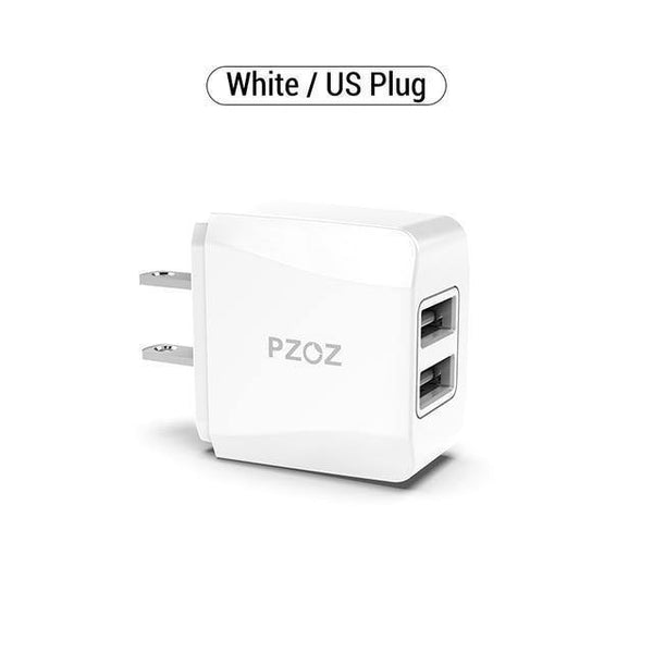 Planet Gates China / White US Plug PZOZ Dual USB Charger 2a Fast Charging Travel EU Plug Adapter portable Wall charger Mobile Phone cable For iphone Samsung xiaomi