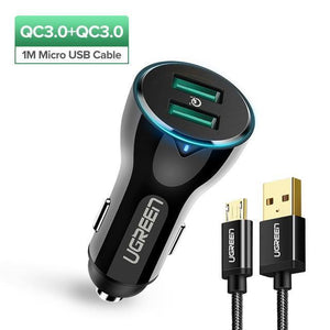 Planet Gates China / With 1M Micro Cable Ugreen 36W Dual USB Quick Charge QC 3.0 Car Charger for iPhone Samsung Huawei Fast Charge Mobile Phone Quick Charger Car-Charger