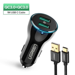 Planet Gates China / With 1M Type C Cable Ugreen 36W Dual USB Quick Charge QC 3.0 Car Charger for iPhone Samsung Huawei Fast Charge Mobile Phone Quick Charger Car-Charger