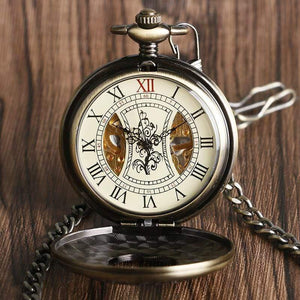 Planet Gates China Wood Circle Skeleton Pocket Watch Men Women Unisex Mechanical Hand-winding Roman numerals Necklace Gift P2012C