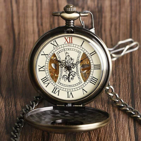 Planet Gates China Wood Circle Skeleton Pocket Watch Men Women Unisex Mechanical Hand-winding Roman numerals Necklace Gift P2012C