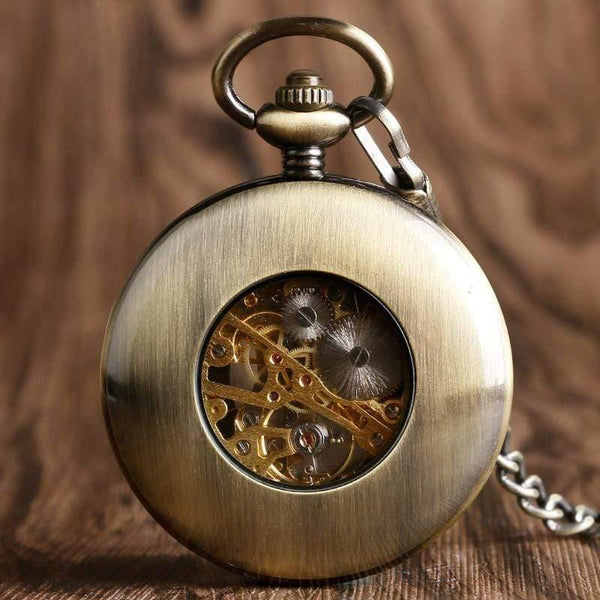 Planet Gates China Wood Circle Skeleton Pocket Watch Men Women Unisex Mechanical Hand-winding Roman numerals Necklace Gift P2012C