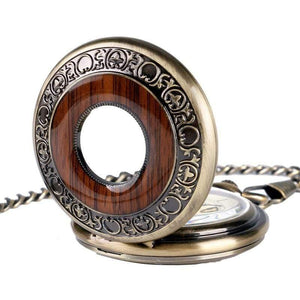 Planet Gates China Wood Circle Skeleton Pocket Watch Men Women Unisex Mechanical Hand-winding Roman numerals Necklace Gift P2012C