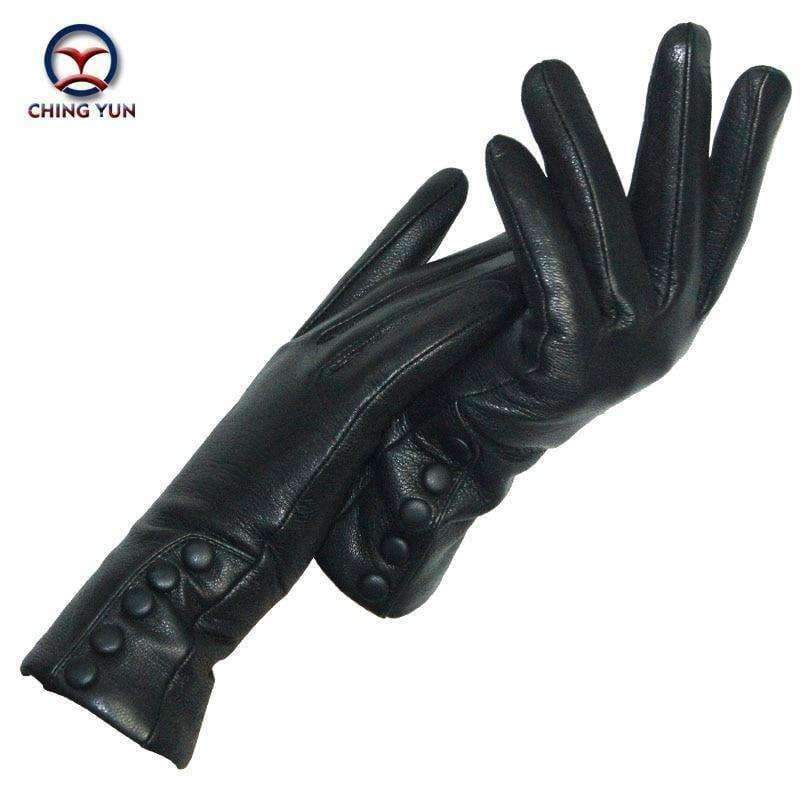 Planet Gates CHINGYUN New Women Genuine Glove Soft Thicken Bow Leather Gloves Winter Autumn Ladies Fashion Brand Black Warm Leather fv02