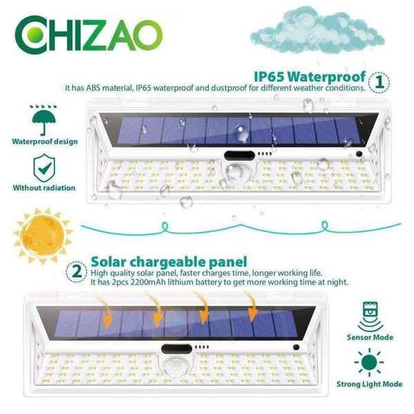 Planet Gates CHIZAO 90 LED Solar Sensor Motion Light Black/White Waterproof Night Light Outdoor Garden Emergency Porch Lamp 3 Modes PIR