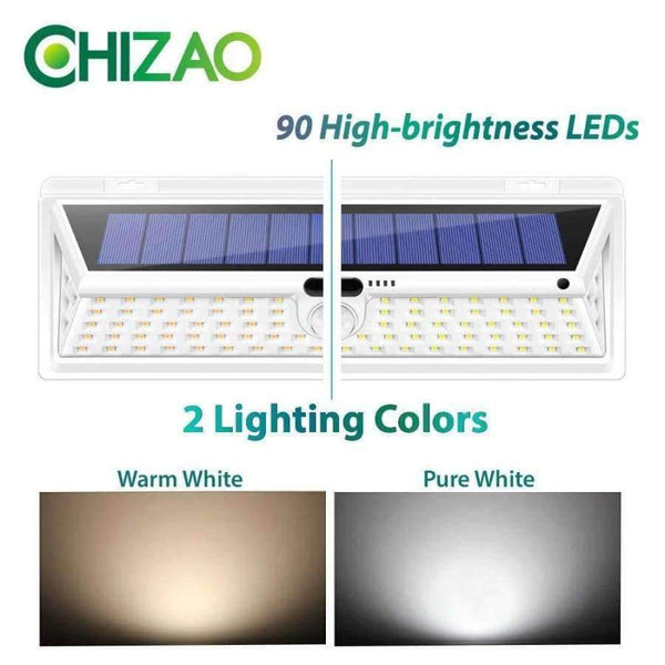 Planet Gates CHIZAO 90 LED Solar Sensor Motion Light Black/White Waterproof Night Light Outdoor Garden Emergency Porch Lamp 3 Modes PIR