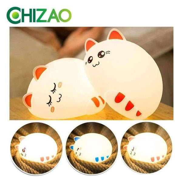 Planet Gates CHIZAO Cartoon cat child lamp Children Animal LED Night Light Silicone Soft body USB Charging Room Breathing lighting Toy light