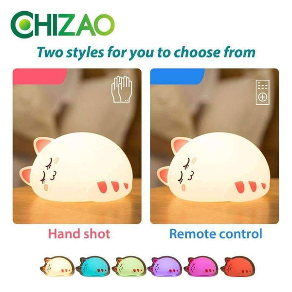 Planet Gates CHIZAO Cartoon cat child lamp Children Animal LED Night Light Silicone Soft body USB Charging Room Breathing lighting Toy light