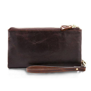 Planet Gates Chocolate / China Casual Men's Purses Double Zipper Clutch Bag Genuine Leather Men Wallets Leather Man Wallet Long Male Wristlet Purse Card