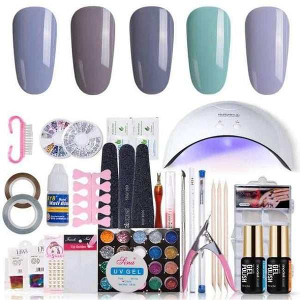 Diy Nail Art Practice Nail Gel Tools Set Nature+16W Led Lamp Nail Dryer Soak Off 3 Colors Uv Gel Base Top Coat In Set - Chocolate