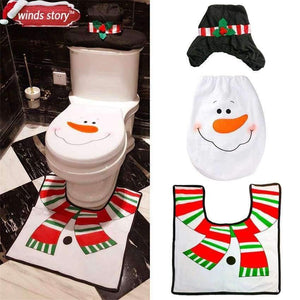 Planet Gates Christmas Bathroom Products 3pcs/set Xmas Decoration White Snowman Toilet Seat Cover and Rug Bathroom New Year Home Decorations