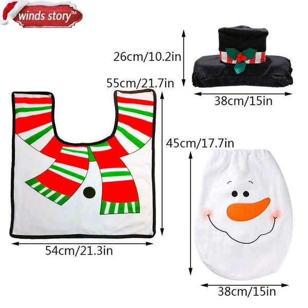 Planet Gates Christmas Bathroom Products 3pcs/set Xmas Decoration White Snowman Toilet Seat Cover and Rug Bathroom New Year Home Decorations