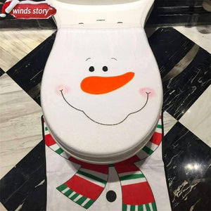 Planet Gates Christmas Bathroom Products 3pcs/set Xmas Decoration White Snowman Toilet Seat Cover and Rug Bathroom New Year Home Decorations