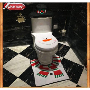 Planet Gates Christmas Bathroom Products 3pcs/set Xmas Decoration White Snowman Toilet Seat Cover and Rug Bathroom New Year Home Decorations