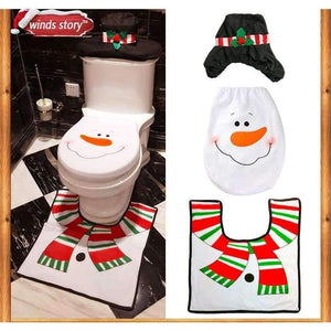 Planet Gates Christmas Bathroom Products 3pcs/set Xmas Decoration White Snowman Toilet Seat Cover and Rug Bathroom New Year Home Decorations