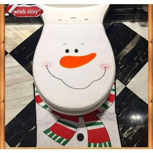 Planet Gates Christmas Bathroom Products 3pcs/set Xmas Decoration White Snowman Toilet Seat Cover and Rug Bathroom New Year Home Decorations