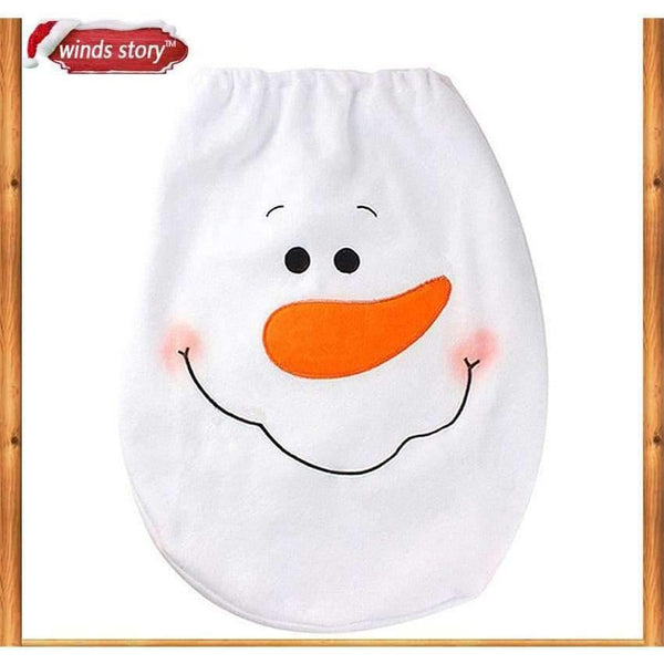 Planet Gates Christmas Bathroom Products 3pcs/set Xmas Decoration White Snowman Toilet Seat Cover and Rug Bathroom New Year Home Decorations