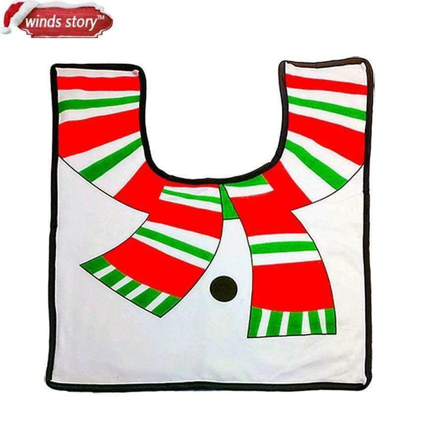 Planet Gates Christmas Bathroom Products 3pcs/set Xmas Decoration White Snowman Toilet Seat Cover and Rug Bathroom New Year Home Decorations