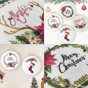 Planet Gates Christmas DIY Embroidery Starter Kit With Xmas Themed Pattern Embroidery Hoop Cotton Linen Cloth Thread Needlework Sewing Craft