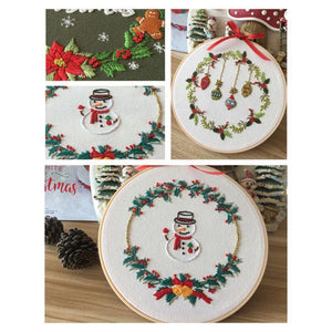 Planet Gates Christmas DIY Embroidery Starter Kit With Xmas Themed Pattern Embroidery Hoop Cotton Linen Cloth Thread Needlework Sewing Craft
