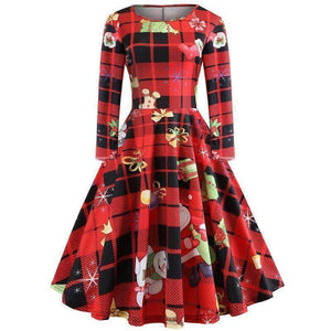 Planet Gates Christmas Dress Women Casual Dress Casual Slim Bodycon Long Sleeve Plus Size Autumn Winter Elegant Office Party Plaid Dresses
