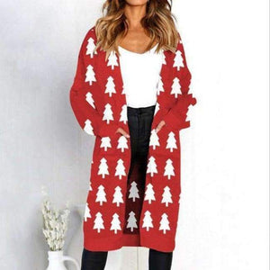 Planet Gates christmas tree / S Autumn Winter Leopard Print Knitted Long Cardigan Women 2018 Casual Style Pocket Open Stitch Sweater Tops Outwear Jumper
