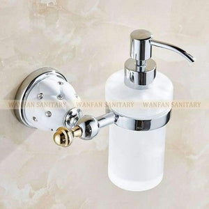 Planet Gates Chrome / China Soap Dispensers Luxury Golden Wall Mounted Liquid Soap Holder With Gold Frosted Glass Container Bottle Bathroom Products 5218